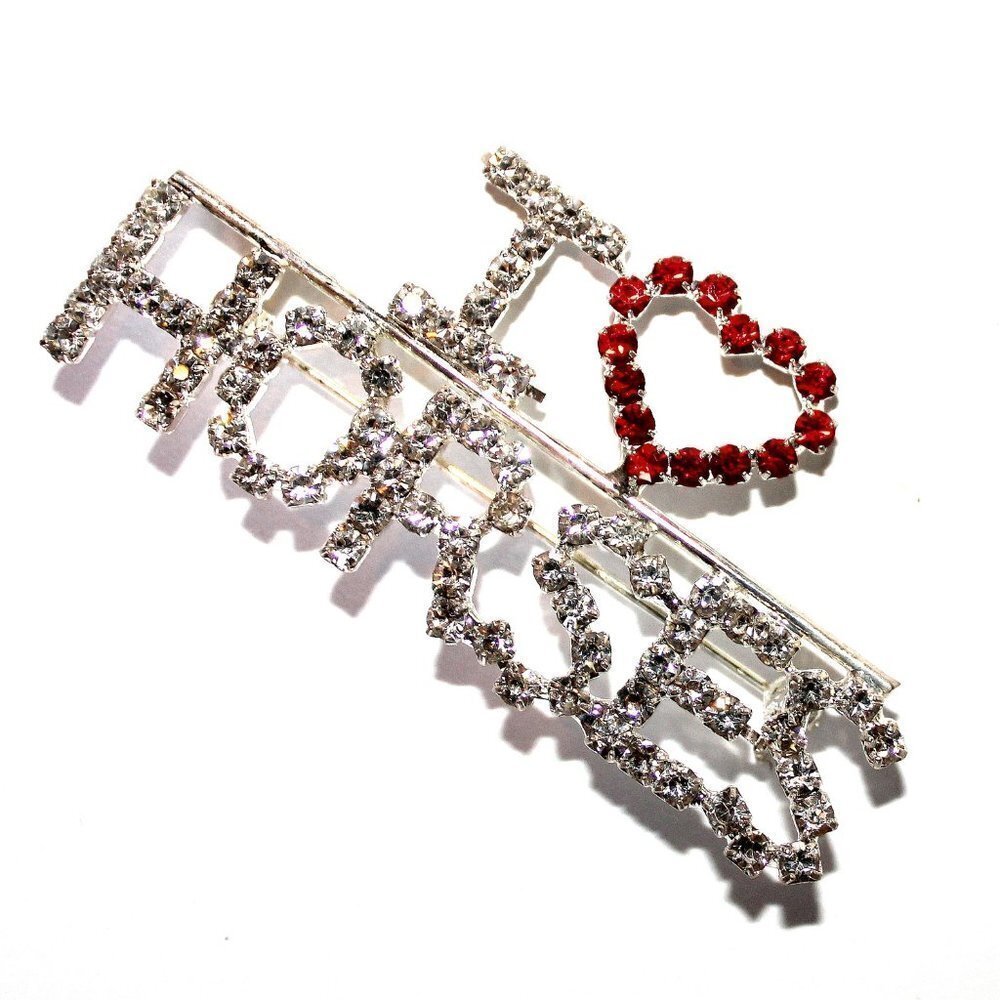 Rhinestone Silver I Love Horses Red Heart Pin Brooch